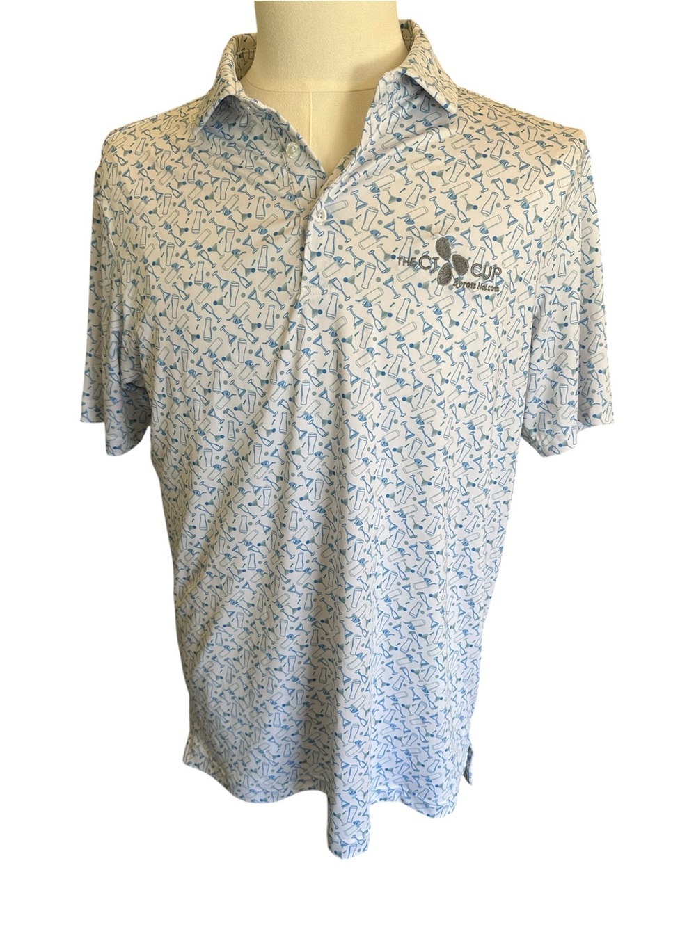 Men's Light Blue Printed Polo Shirt with The Club Logo